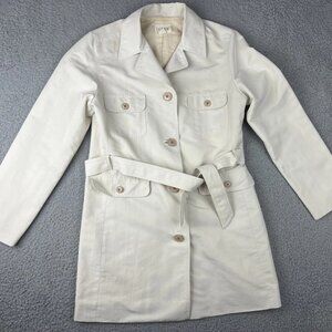 J Crew Jacket Womens 8 White Belted Utility Safari Coat Long Cotton Pockets